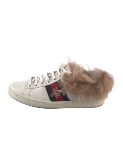Pre-owned Gucci Sylvie Web Accent Leather Sneakers In White