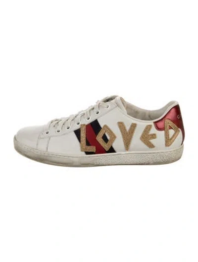 Pre-owned Gucci Sylvie Web Accent Leather Sneakers In White