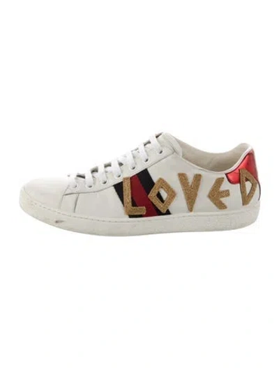 Pre-owned Gucci Sylvie Web Accent Leather Sneakers In White