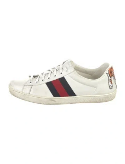 Pre-owned Gucci Sylvie Web Accent Leather Sneakers In White