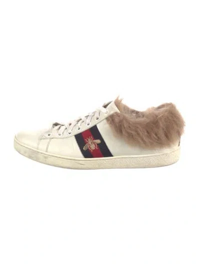 Pre-owned Gucci Sylvie Web Accent Leather Sneakers In White