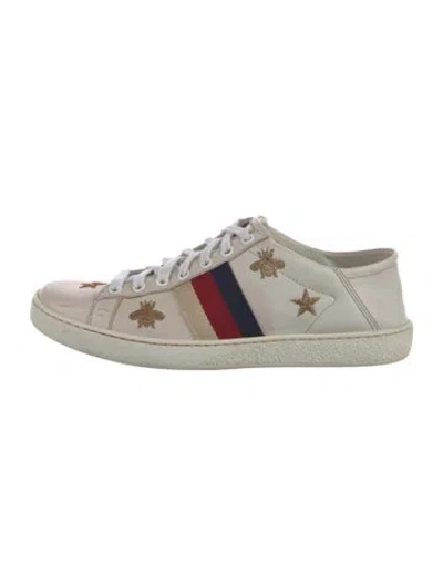 Pre-owned Gucci Sylvie Web Accent Leather Sneakers In White