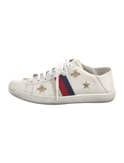 Pre-owned Gucci Sylvie Web Accent Leather Sneakers In White