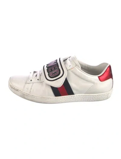 Pre-owned Gucci Sylvie Web Accent Leather Sneakers In White