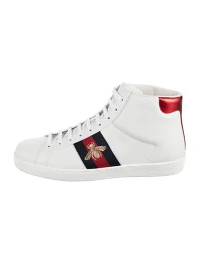 Pre-owned Gucci Sylvie Web Accent Leather Sneakers In White