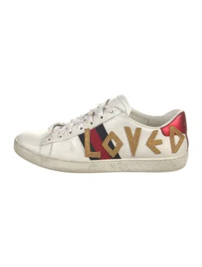 Pre-owned Gucci Sylvie Web Accent Leather Sneakers In White