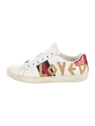 Pre-owned Gucci Sylvie Web Accent Leather Sneakers In White