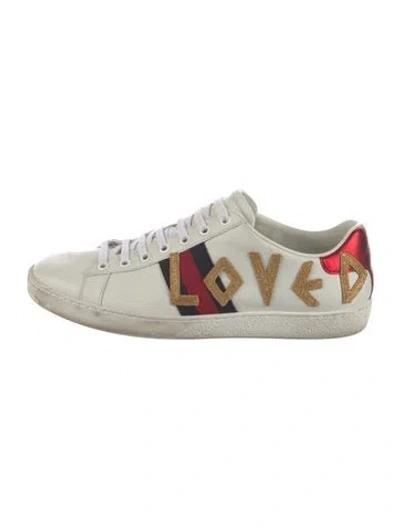 Pre-owned Gucci Sylvie Web Accent Leather Sneakers In White