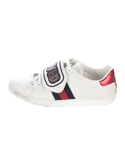 Pre-owned Gucci Sylvie Web Accent Leather Sneakers In White