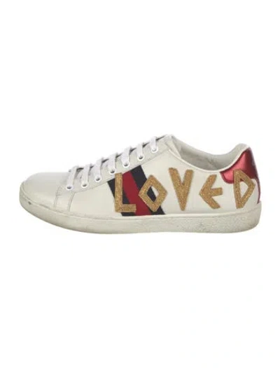 Pre-owned Gucci Sylvie Web Accent Leather Sneakers In White