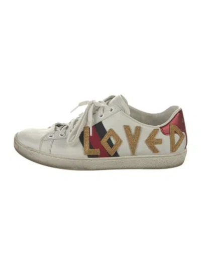 Pre-owned Gucci Sylvie Web Accent Leather Sneakers In White