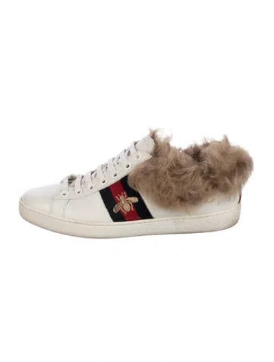 Pre-owned Gucci Sylvie Web Accent Leather Sneakers In White