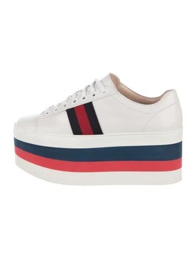 Pre-owned Gucci Sylvie Web Accent Leather Wedge Sneakers In White
