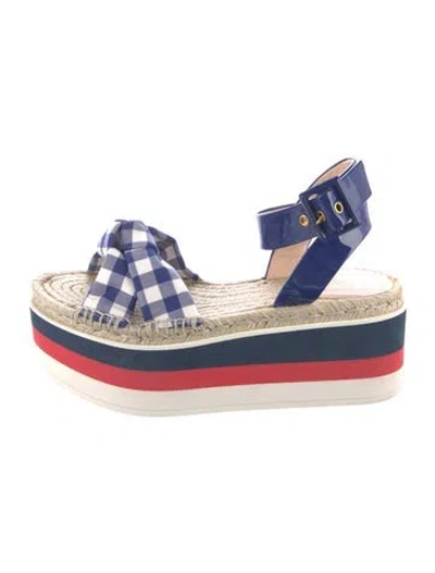 Pre-owned Gucci Sylvie Web Accent Patent Leather Espadrilles In Blue