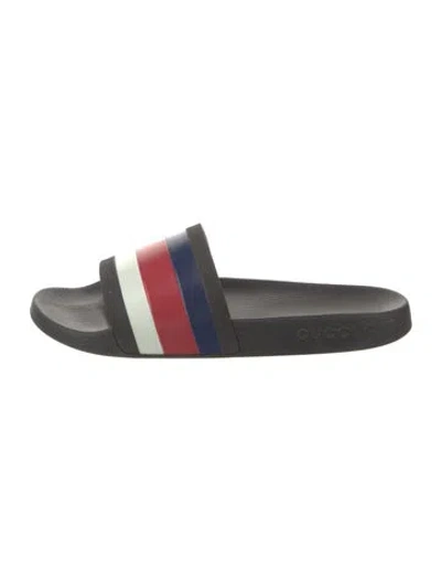Pre-owned Gucci Sylvie Web Accent Rubber Slides In Black