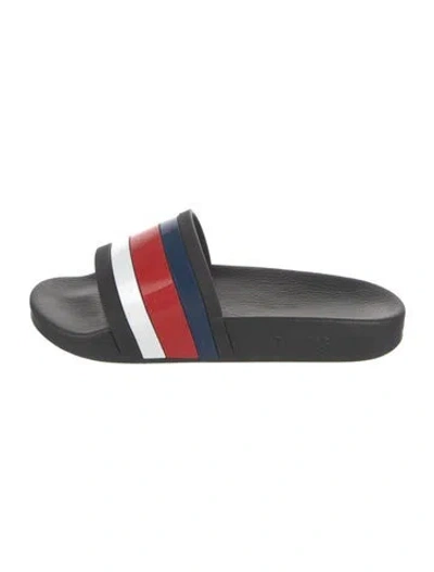 Pre-owned Gucci Sylvie Web Accent Rubber Slides In Black/blue/red