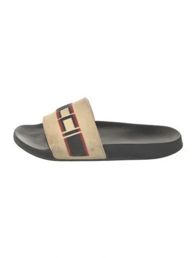 Pre-owned Gucci Sylvie Web Accent Rubber Slides In Neutral