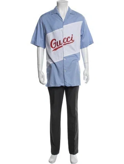 Pre-owned Gucci Sylvie Web Accent Short Sleeve Shirt In Blue