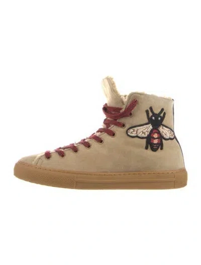 Pre-owned Gucci Sylvie Web Accent Suede Boots In Neutral