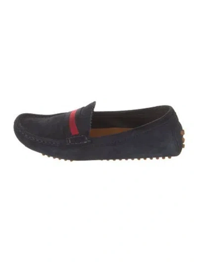 Pre-owned Gucci Sylvie Web Accent Suede Loafers In Blue