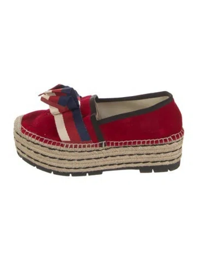 Pre-owned Gucci Sylvie Web Accent Velvet Espadrilles In Red