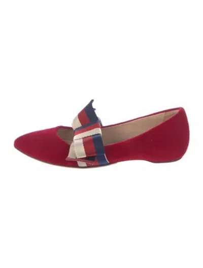 Pre-owned Gucci Sylvie Web Accent Velvet Mary Jane Flats In Red