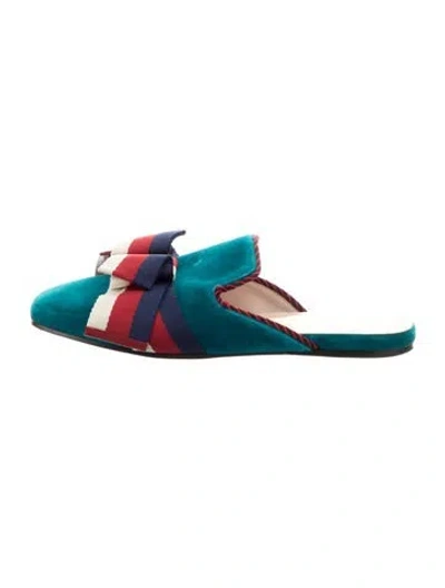Pre-owned Gucci Sylvie Web Accent Velvet Mules In Blue