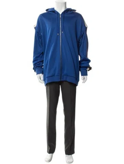 Pre-owned Gucci Sylvie Web Accent V-neck Hoodie In Blue