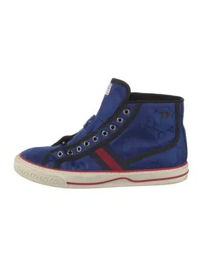 Pre-owned Gucci Sylvie Web Accent Wedge Sneakers In Blue
