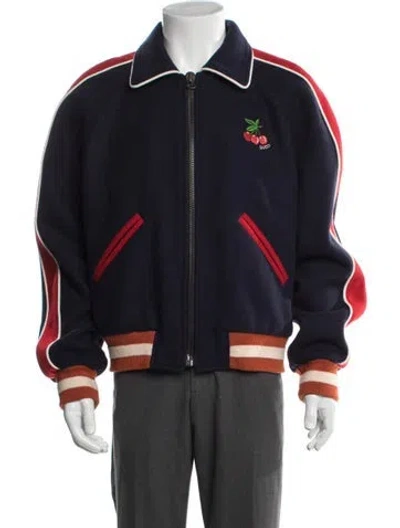 Pre-owned Gucci Sylvie Web Accent Wool Bomber Jacket In Blue