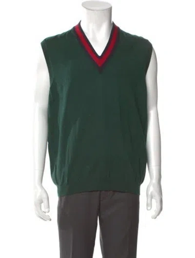 Pre-owned Gucci Sylvie Web Accent Wool Sweater Vest In Green