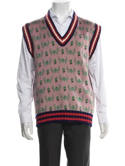 Pre-owned Gucci Sylvie Web Accent Wool Sweater Vest In Red