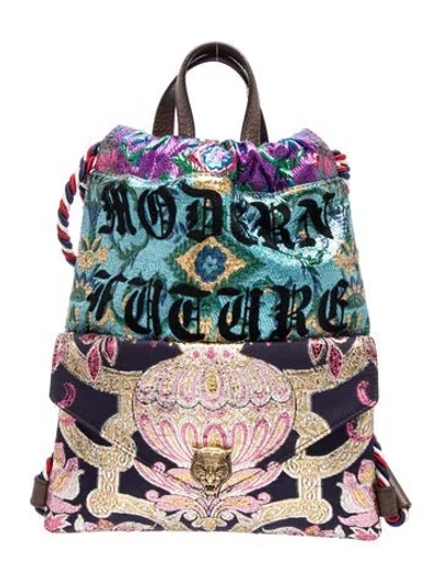 Pre-owned Gucci Sylvie Web Backpack In Blue/metallic