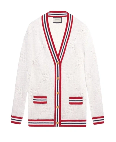 Gucci Sylvie Web Knitted Cardigan In White