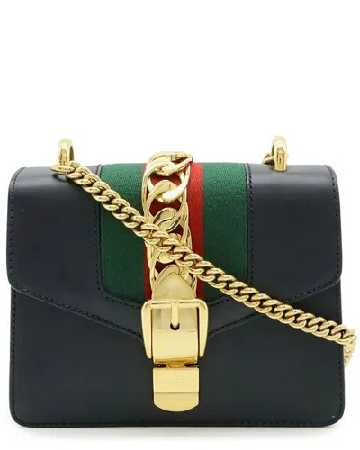 Gucci Sylvie Web Ribbon Mini Chain Bag (authentic Pre-loved) In Black