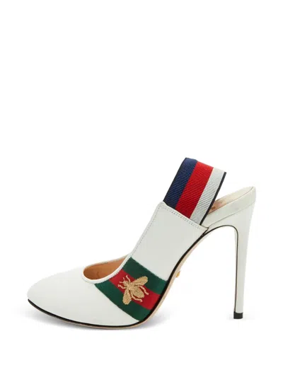 Pre-owned Gucci Sylvie Web Slingback Pumps In White