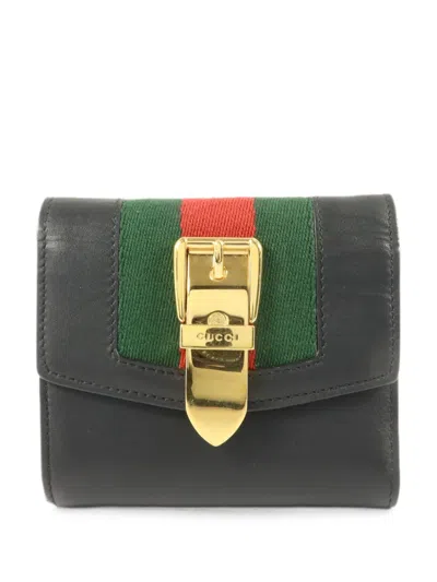 Pre-owned Gucci Sylvie Web Trifold Wallet In Black