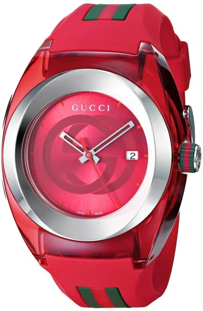 Pre-owned Gucci Sync Xxl 46mm Ya137103 Red Rubber Band Red Dial Unisex Watch