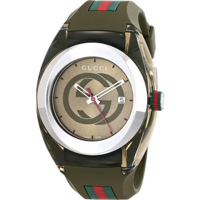 Pre-owned Gucci Sync Xxl 46mm Ya137106 Green Rubber Band Green Dial Unisex Watch