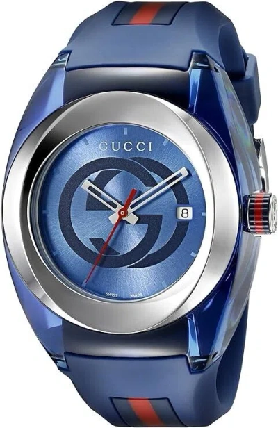 Pre-owned Gucci Sync Xxl Blue Dial Rubber Strap Men's Watch - Ya137104