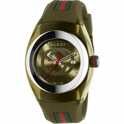 Pre-owned Gucci Sync Xxl Khaki Dial Silicon Band Men's Watch - Ya137106