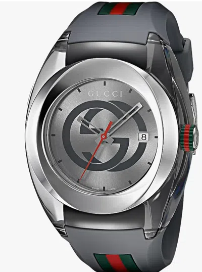 Pre-owned Gucci Sync Xxl Ya137109 Gray Rubber Band Gray Dial Unisex Watch