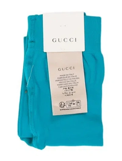 Pre-owned Gucci Synthetic-blend Gg Logo Tights Size M W/tags In Blue