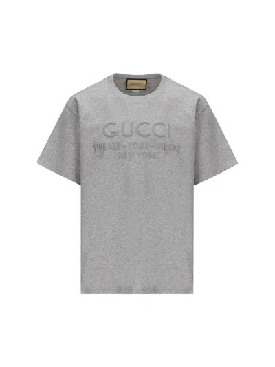 Gucci Logo-embroidered Cotton T-shirt In Gray