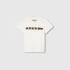 Gucci White T-shirt With Logo Print And Web Detail On The Front In Cotton Baby In White