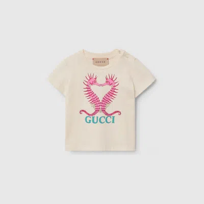 Gucci Babies' Cotton T-shirt With Seahorses In White