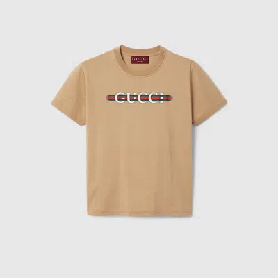 Gucci T-shirt Aus Baumwolljersey Mit Print In Beige