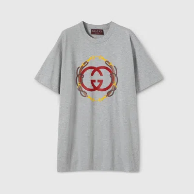 Gucci T-shirt Aus Baumwolljersey Mit Print In Gray
