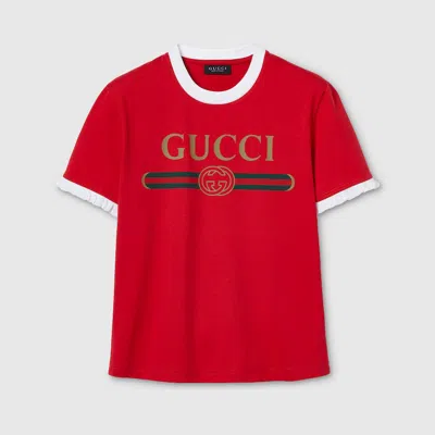 Gucci T-shirt Aus Baumwolljersey Mit Print In Red
