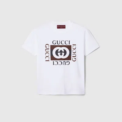 Gucci Cotton Jersey T-shirt With Print In White,brown,black